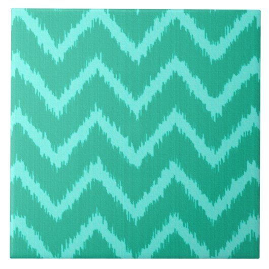 Ikat Chevrons - Türkis und Wasser Fliese (Vorderseite)