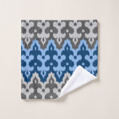 Ikat Damask (Marokko), blau und grau/grau Badhandtuch Set (Waschlappen)