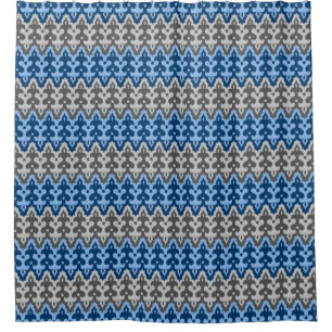 Ikat Damask (Marokko), blau und grau/grau Duschvorhang