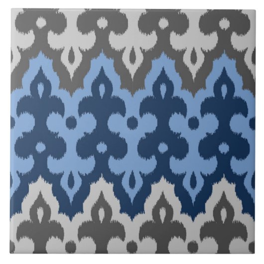 Ikat Damask (Marokko), blau und grau/grau Fliese (Vorderseite)