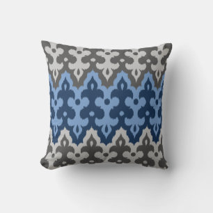 Ikat Damask (Marokko), blau und grau/grau Kissen