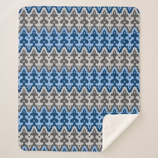 Ikat Damask (Marokko), blau und grau/grau Sherpadecke (Vorderseite)