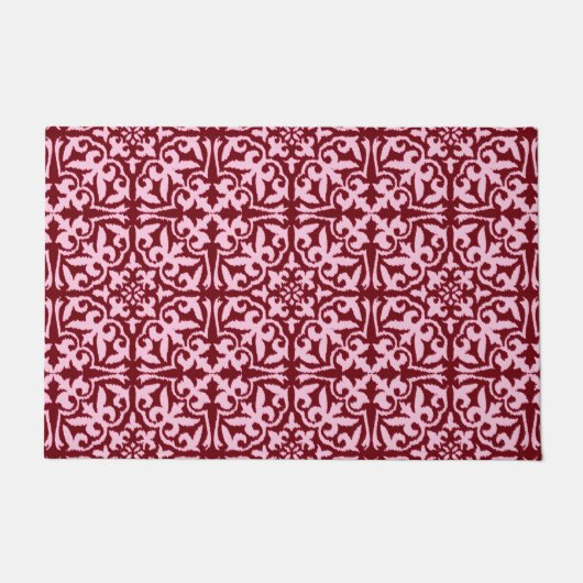 Ikat Damask Muster, Burgund und Rosa Fußmatte (Vorderseite)