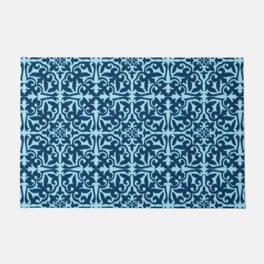 Ikat Damask Muster, Dunkle Indizien und hellblau Fußmatte (Vorderseite)