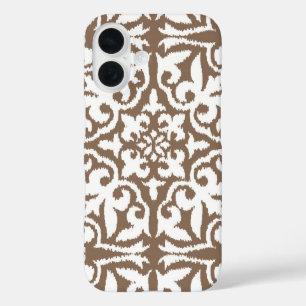 Ikat-Damask-Muster - Taupe-Tan und Weiß iPhone 16 Hülle