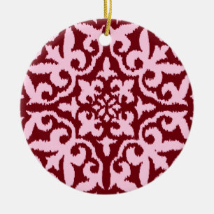 Ikat damask pattern - Burgundy and Pink Keramikornament
