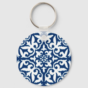 Ikat damask pattern - Cobalt Blue and White Schlüsselanhänger