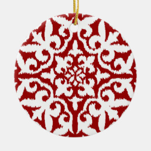 Ikat damask pattern - Dark Red and White Keramikornament