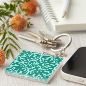 Ikat damask pattern - Turquoise and Aqua Schlüsselanhänger (Vorderseite rechts)
