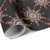 Ikat Damask Red Green Vintag Geschenkpapier (Rolleneckpunkt)