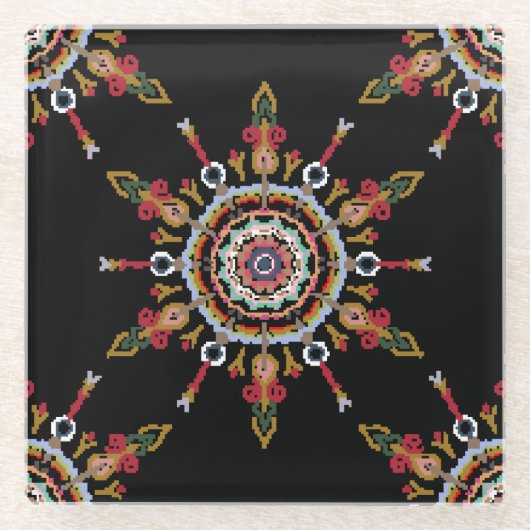 Ikat Damask Red Green Vintag Glasuntersetzer (Vorderseite)