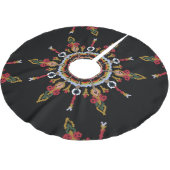 Ikat Damask Red Green Vintag Polyester Weihnachtsbaumdecke (Schrägansicht)