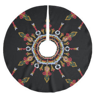 Ikat Damask Red Green Vintag Polyester Weihnachtsbaumdecke