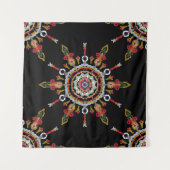 Ikat Damask Red Green Vintag Wandteppich (Vorderseite (Horizontal))