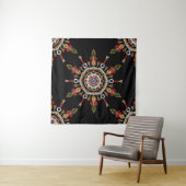 Ikat Damask Red Green Vintag Wandteppich (Beispiel)