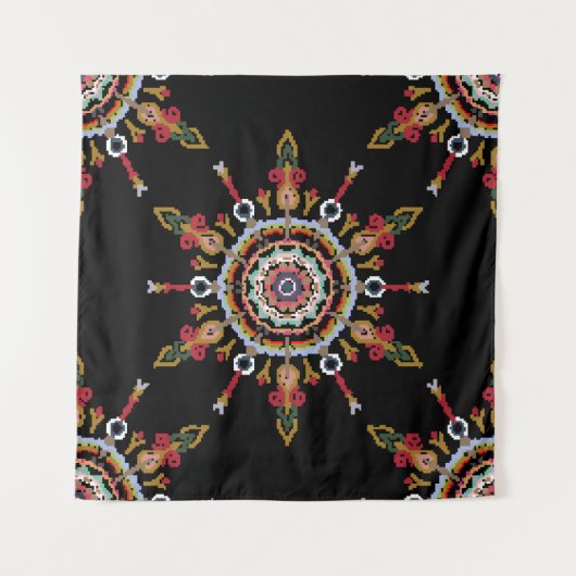 Ikat Damask Red Green Vintag Wandteppich (Vorderseite)