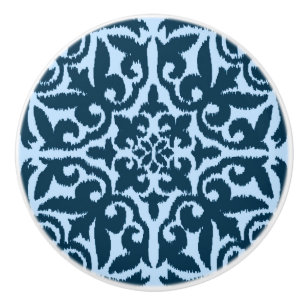 Ikat-Damaskmuster - Dunkles Indigo und Hellblau Keramikknauf