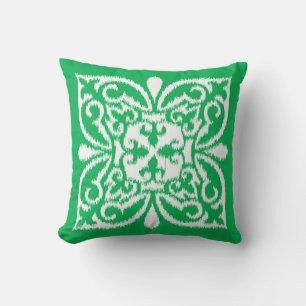 Ikat-Damaskmuster - jadegrün und weiß Kissen