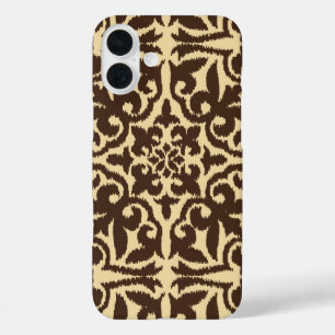 Ikat-Damaskmuster - Schokoladenbraun und Beige iPhone 16 Plus Hülle