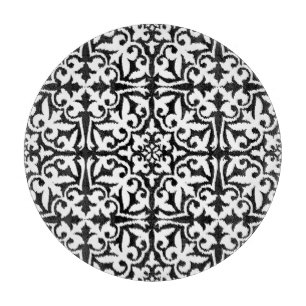 Ikat-Damaskmuster - Schwarz und Weiß Schneidebrett