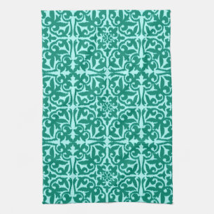 Ikat-Damaskmuster - Türkis und Aqua Geschirrtuch