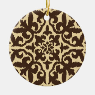 Ikat-Damaskus-Muster - Schokoladenbraun und Hellbr Keramik Ornament