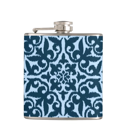 Ikat-Damasmuster - Dunkle Indizierung und hellblau Flachmann (Vorderseite)