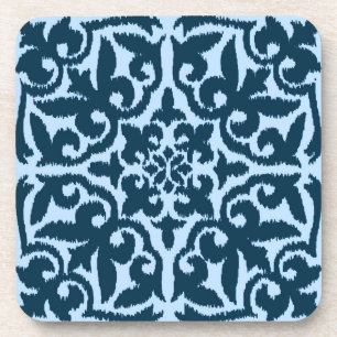 Ikat-Damasmuster - Dunkle Indizierung und hellblau Getränkeuntersetzer