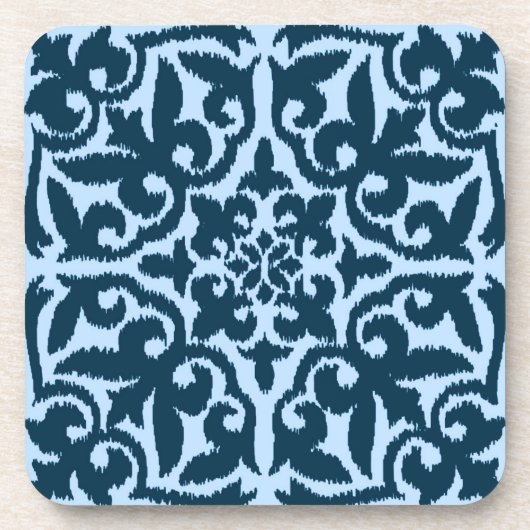 Ikat-Damasmuster - Dunkle Indizierung und hellblau Getränkeuntersetzer (Vorderseite)