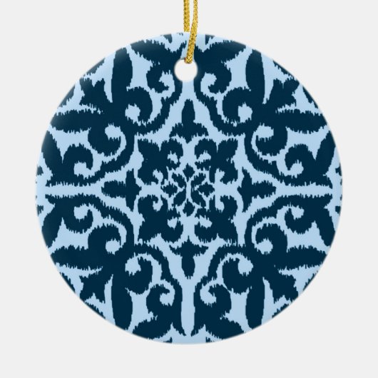 Ikat-Damasmuster - Dunkle Indizierung und hellblau Keramik Ornament (Vorne)