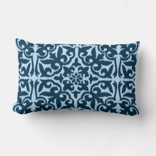 Ikat-Damasmuster - Dunkle Indizierung und hellblau Lendenkissen