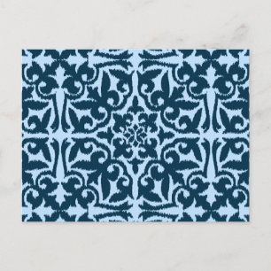 Ikat-Damasmuster - Dunkle Indizierung und hellblau Postkarte