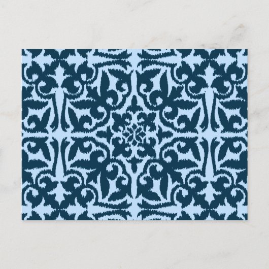 Ikat-Damasmuster - Dunkle Indizierung und hellblau Postkarte (Vorderseite)