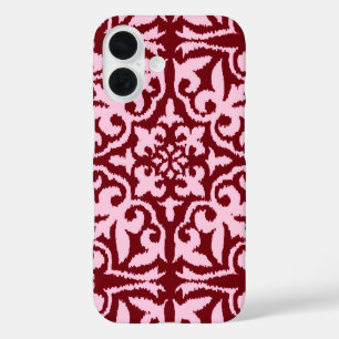 Ikat-Damast-Muster - Burgund und Rosa iPhone 16 Hülle