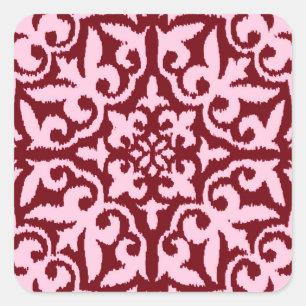 Ikat-Damast-Muster - Burgund und Rosa Quadratischer Aufkleber