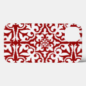 Ikat-Damast-Muster - Dunkelrot und Weiß Case-Mate iPhone Hülle (Rückseite (Horizontal))