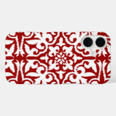 Ikat-Damast-Muster - Dunkelrot und Weiß Case-Mate iPhone Hülle (Rückseite (Horizontal))