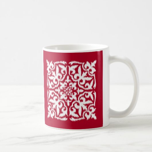 Ikat-Damast-Muster - dunkelrot und weiß Kaffeetasse (Rechts)
