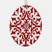 Ikat-Damast-Muster - Dunkelrot und Weiß Keramikornament (Rechts)
