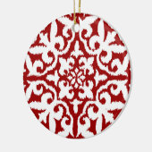 Ikat-Damast-Muster - Dunkelrot und Weiß Keramikornament (Links)