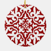 Ikat-Damast-Muster - Dunkelrot und Weiß Keramikornament (Hinten)