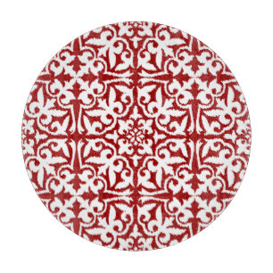 Ikat-Damast-Muster - Dunkelrot und Weiß Schneidebrett