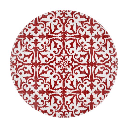 Ikat-Damast-Muster - Dunkelrot und Weiß Schneidebrett (Vorderseite)