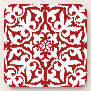 Ikat-Damast-Muster - Dunkelrot und Weiß Untersetzer