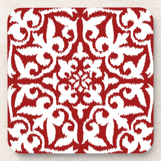 Ikat-Damast-Muster - Dunkelrot und Weiß Untersetzer (Vorderseite)