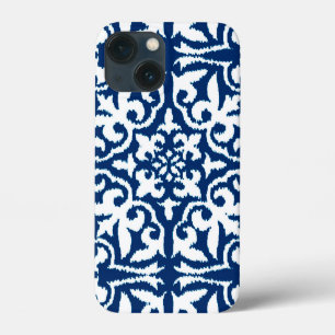 Ikat-Damast-Muster - Kobalt Blau und Weiß iPhone 13 Mini Hülle