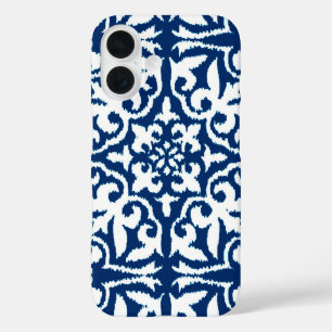 Ikat-Damast-Muster - Kobalt Blau und Weiß iPhone 16 Hülle