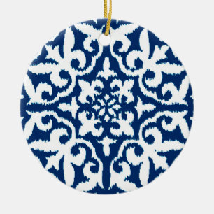 Ikat-Damast-Muster - Kobalt Blau und Weiß Keramik Ornament
