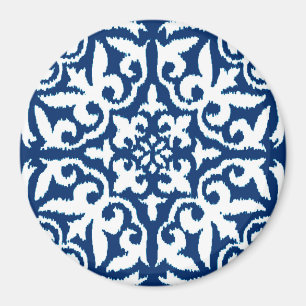 Ikat-Damast-Muster - Kobalt Blau und Weiß Magnet