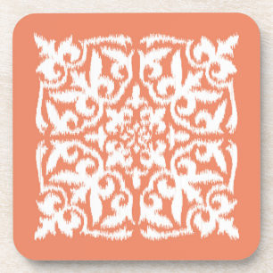 Ikat-Damast-Muster - Korallenorange und Weiß Untersetzer